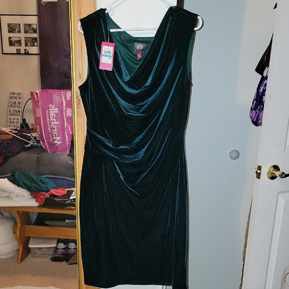 Vince Camuto Green Sheath Midi Dress Cowl Neck